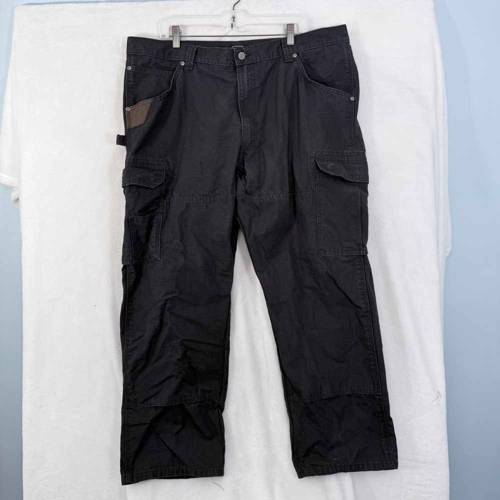 Wrangler Cargo Pants Mens 40x30 Black Ripstop Canvas Workwear Outdoor